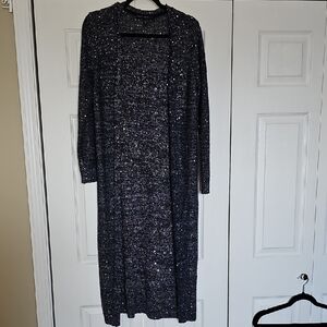 White House Black Market Navy Blue Sequin Cardigan Long Line Size Medium